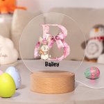 Personalized Cute Easter Bunny Pink Bow Initial LED Night Light with Wooden Base Cute Room Decor Birthday Easter Party Favor Gift for Kids