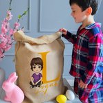 Sac à Cordon Personnalisé avec Nom Initiale et Personnage Dessin Animé Cadeau de Pâques pour Garçon Fille