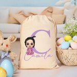Sac à Cordon Personnalisé avec Nom Initiale et Personnage Dessin Animé Cadeau de Pâques pour Garçon Fille