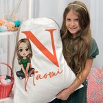 Sac à Cordon Personnalisé avec Nom Initiale et Personnage Dessin Animé Cadeau de Pâques pour Garçon Fille