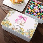 Personalisierte Lebensmittelechte Osterhase Rosa Schleife Blumen Keksdose mit Initiale und Namen Geburtstag Ostern Geschenk für Kinder Familie Freunde