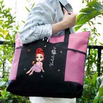 Personalisierte Cartoon Graduate Geburt Blume große Tragetasche mit Namen und Mesh-Taschen Graduierung Geburtstag Geschenk für Frauen