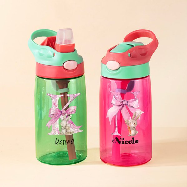 Personalisierte niedliche Ostern Hase rosa Bogen erste Kind Wasserflasche mit Namen Ostern zurück zu Schule Geburtstag Geschenk für Jungen Mädchen