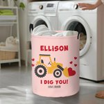 Gepersonaliseerde Dig You Graafmachine Grote Capaciteit Waterdichte Opbergmand met Handvat Naam en Tekst Verjaardag Baby Shower Gift voor Jongens Meisjes