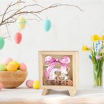 Hucha Personalizada Huevo Conejito de Pascua Lazo Rosa Inicial Hucha de Madera Transparente con Nombre Fiesta de Pascua Regalo Educativo para Niños