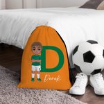 Personalised Football Cartoon Character Drawstring Backpack Cinch Storage Bag with Name and Initial Birthday Gym Traveling Gift for Sport Lovers
