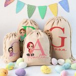 Sac à Cordon Personnalisé avec Nom Initiale et Personnage Dessin Animé Cadeau de Pâques pour Garçon Fille