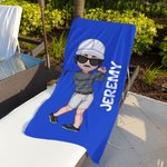 Personalizzato Cartoon Golf Player Birth Flower Asciugamano da spiaggia sovradimensionato ad asciugatura rapida con nome Compleanno Accessori da viaggio Regalo per gli appassionati di golf