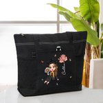 Personalisierte Cartoon Graduate Geburt Blume große Tragetasche mit Namen und Mesh-Taschen Graduierung Geburtstag Geschenk für Frauen