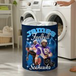 Gepersonaliseerde 1-5 foto's Brilliant Lightning Basketball Soccer Waterdichte Wasmand met Naam Verjaardag Housewarming Gift voor Sportliefhebber