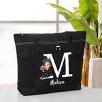 Gepersonaliseerde Graduation Gown Cartoon Character Large Tote Bag met Names en Mesh Pocket Afstudeer Cadeau voor op reis voor vrouwen