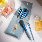 Personalized Cross Birth Flower Makeup Brush Bag with 8 Pcs Brushes Bachelorette Wedding Easter Christian Gift for Women Girls