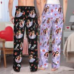 Gepersonaliseerde kleurrijke hartfoto portret lange pyjamabroek met naam en koord Valentijnsdag verjaardagscadeau voor vrouwen mannen