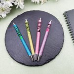 Personalised Glitter Witch Hat Bow Star Broom Design Ballpoint Pen with Name Birthday Back to School Halloween Gift for Kids Friends