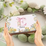 Personalisierte Lebensmittelechte Osterhase Rosa Schleife Blumen Keksdose mit Initiale und Namen Geburtstag Ostern Geschenk für Kinder Familie Freunde