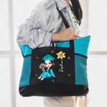 Personalisierte Cartoon Graduate Geburt Blume große Tragetasche mit Namen und Mesh-Taschen Graduierung Geburtstag Geschenk für Frauen