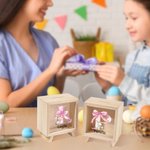 Hucha Personalizada Huevo Conejito de Pascua Lazo Rosa Inicial Hucha de Madera Transparente con Nombre Fiesta de Pascua Regalo Educativo para Niños