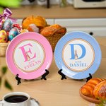 Henkilökohtainen Classic Peter Rabbit raidallinen ruudullinen keraaminen ruokalevy, jossa nimi Initial pääsiäinen perhejuhla pöydän sisustus lahja pojille tytöille