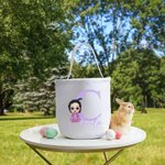 Cesta de la caza del huevo de lona personalizada con personaje de dibujos animados con nombre e inicial Regalo de cumpleaños de Pascua para niños Familia Amigos