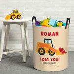 Gepersonaliseerde Dig You Graafmachine Grote Capaciteit Waterdichte Opbergmand met Handvat Naam en Tekst Verjaardag Baby Shower Gift voor Jongens Meisjes