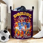 Gepersonaliseerde 1-5 foto's Brilliant Lightning Basketball Soccer Waterdichte Wasmand met Naam Verjaardag Housewarming Gift voor Sportliefhebber