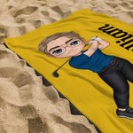 Personalizzato Cartoon Golf Player Birth Flower Asciugamano da spiaggia sovradimensionato ad asciugatura rapida con nome Compleanno Accessori da viaggio Regalo per gli appassionati di golf