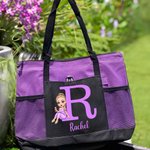 Gepersonaliseerde Graduation Gown Cartoon Character Large Tote Bag met Names en Mesh Pocket Afstudeer Cadeau voor op reis voor vrouwen