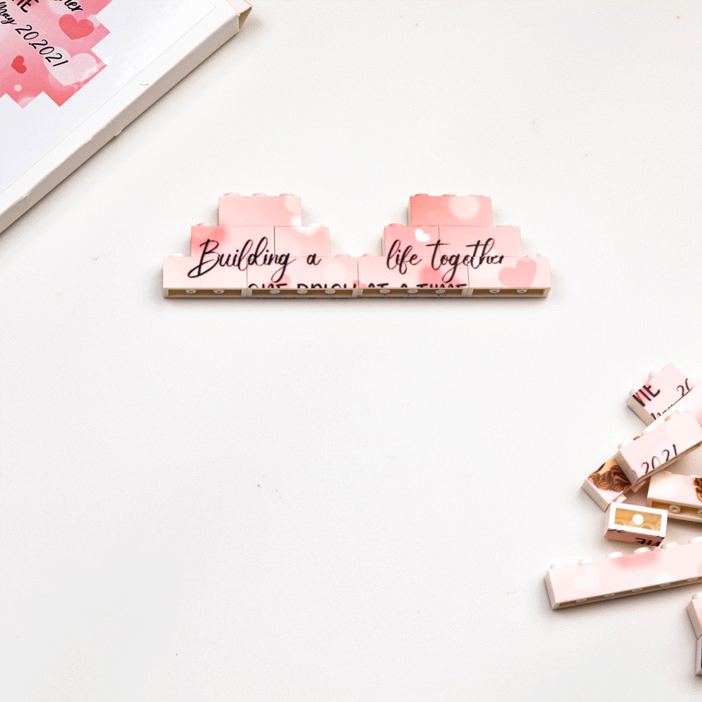 Personalized Double-sided Cartoon Hugging Couple Heart Building Block Puzzle with Date and Name Valentine's Day Anniversary Gift for Couple