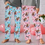 Gepersonaliseerde kleurrijke hartfoto portret lange pyjamabroek met naam en koord Valentijnsdag verjaardagscadeau voor vrouwen mannen
