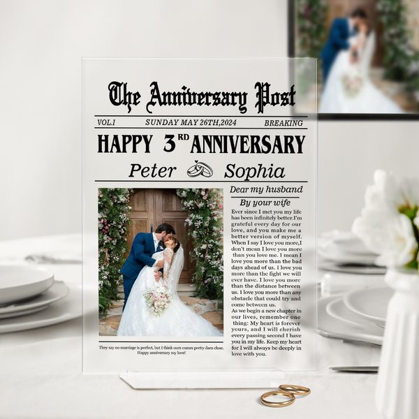 Personalized The Anniversary Post Photo Acrylic Plaque with Names and Date Home Decor Wedding Valentine's Day Gift for Couple