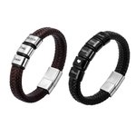 Personalisiertes Geflochtenes PU-Leder Armband mit 1-8 Perlen Namen Text Gravur Schmuck Geburtstag Vatertag Valentinstag Geschenk für Herren Papa