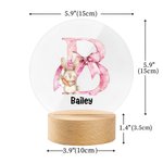 Personalized Cute Easter Bunny Pink Bow Initial LED Night Light with Wooden Base Cute Room Decor Birthday Easter Party Favor Gift for Kids