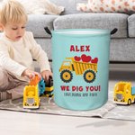 Gepersonaliseerde Dig You Graafmachine Grote Capaciteit Waterdichte Opbergmand met Handvat Naam en Tekst Verjaardag Baby Shower Gift voor Jongens Meisjes