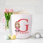 Cesta de la caza del huevo de lona personalizada con personaje de dibujos animados con nombre e inicial Regalo de cumpleaños de Pascua para niños Familia Amigos