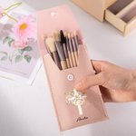 Personalized Cross Birth Flower Makeup Brush Bag with 8 Pcs Brushes Bachelorette Wedding Easter Christian Gift for Women Girls