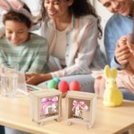 Hucha Personalizada Huevo Conejito de Pascua Lazo Rosa Inicial Hucha de Madera Transparente con Nombre Fiesta de Pascua Regalo Educativo para Niños