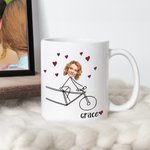 Personalized Couple Riding Bicycle Stick Figure Face Photo Mug with Name Valentine's Day Anniversary Gift for Couple