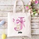 Personalisierte niedliche Ostern Hase rosa Bogen anfängliche Leinwand große Tragetasche mit Namen Party Gunst Ostern Geburtstag Geschenk für Kinder Familie