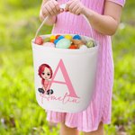 Cesta de la caza del huevo de lona personalizada con personaje de dibujos animados con nombre e inicial Regalo de cumpleaños de Pascua para niños Familia Amigos