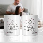 Personalized Couple Riding Bicycle Stick Figure Face Photo Mug with Name Valentine's Day Anniversary Gift for Couple
