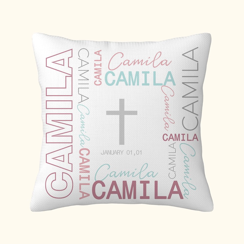 Taie d'oreiller douce et personnalisée avec noms Baptême Baptême Jour de naissance Bienvenue Cadeau de décoration d'intérieur pour nouveaux parents Famille