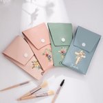Personalized Cross Birth Flower Makeup Brush Bag with 8 Pcs Brushes Bachelorette Wedding Easter Christian Gift for Women Girls