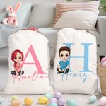 Sac à Cordon Personnalisé avec Nom Initiale et Personnage Dessin Animé Cadeau de Pâques pour Garçon Fille