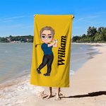 Personalizzato Cartoon Golf Player Birth Flower Asciugamano da spiaggia sovradimensionato ad asciugatura rapida con nome Compleanno Accessori da viaggio Regalo per gli appassionati di golf