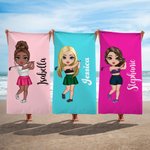 Personalizzato Cartoon Golf Player Birth Flower Asciugamano da spiaggia sovradimensionato ad asciugatura rapida con nome Compleanno Accessori da viaggio Regalo per gli appassionati di golf