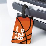 Etiqueta personalizada para bolsa de equipaje con diseño de baloncesto con nombre y número Accesorios de viaje para el día del partido Regalo de cumpleaños para los amantes del baloncesto