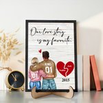 Gepersonaliseerd hart paar karakter houten frame schilderij met naam en jaar Valentijnsdag jubileum cadeau voor echtpaar