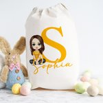 Sac à Cordon Personnalisé avec Nom Initiale et Personnage Dessin Animé Cadeau de Pâques pour Garçon Fille