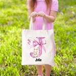 Personalisierte niedliche Ostern Hase rosa Bogen anfängliche Leinwand große Tragetasche mit Namen Party Gunst Ostern Geburtstag Geschenk für Kinder Familie