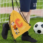 Personalised Football Cartoon Character Drawstring Backpack Cinch Storage Bag with Name and Initial Birthday Gym Traveling Gift for Sport Lovers